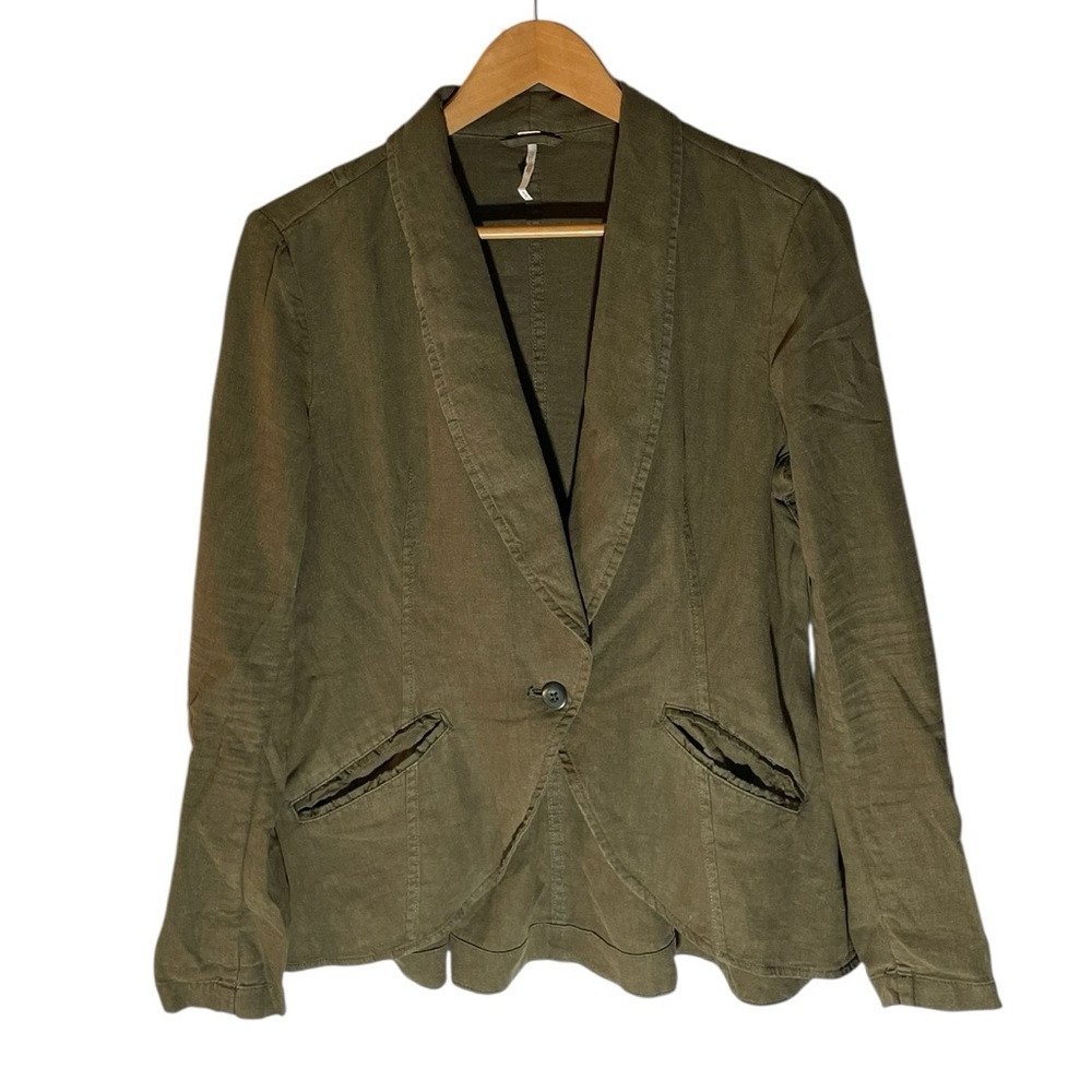 Y1- Linen Small Sm S Free People Olive Green Single-Button Blazer